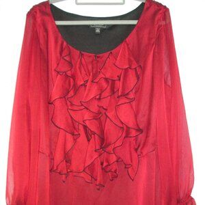 Collection Dressbarn womens Sz 22W red ruffle blouse top long sleeve witchy Y2K